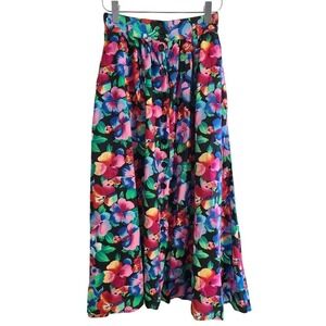 Vintage CLTO Juniors bright rainbow floral button front midi skirt small 24 25‎